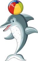 personnage de dessin animé de dauphin avec ballon de plage coloré vecteur