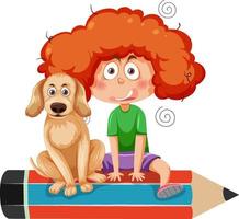 une fille et son chien assis sur un crayon vecteur