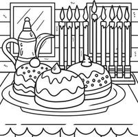 coloriage hanukkah sufganiyah avec menorah vecteur