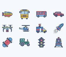 icône de transport, ensemble de vecteurs de véhicule