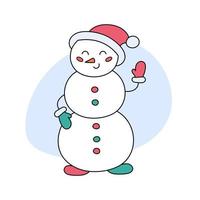 bonhomme de neige doodle isolé. illustration vectorielle de bonhomme de neige dessin animé mignon en bonnet de noel. symbole de noël et d'hiver vecteur