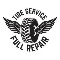 service de pneus, réparation complète. magasin de pneus et emblème de service, élément de conception vectorielle. vecteur