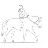 dessin au trait continu femme à cheval illustration vectorielle vecteur