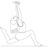 dessin au trait continu de femme par illustration vectorielle de yoga corporel vecteur