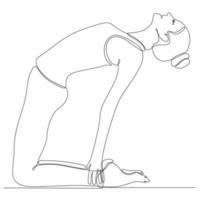 dessin au trait continu de femme par illustration vectorielle de yoga corporel vecteur