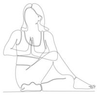 dessin au trait continu de femme par illustration vectorielle de yoga corporel vecteur