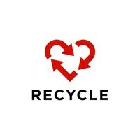 recycler le symbole de signe de flèche coeur rouge. recycler avec le vecteur d'icône d'amour. conception de la terre environnementale du cycle en forme de coeur