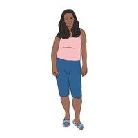pose libre debout jeune femme portant un tissu décontracté sportif. croquis coloré dessiné à la main. illustration vectorielle isolée. vecteur