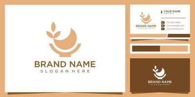 bol feuille nature logo design concept avec carte de visite vecteur