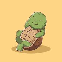 mignon dessin animé de tortue posant. concept d'icône de tortue. style de dessin animé plat. adapté à la page de destination Web, à la bannière, au dépliant, à l'autocollant, à la carte vecteur