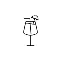 icône de verre de vin rouge avec garniture de paille et parapluie sur fond blanc. style simple, ligne, silhouette et épuré. noir et blanc. adapté au symbole, au signe, à l'icône ou au logo vecteur