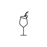 icône de verre de vin blanc avec cerise sur fond blanc. style simple, ligne, silhouette et épuré. noir et blanc. adapté au symbole, au signe, à l'icône ou au logo vecteur