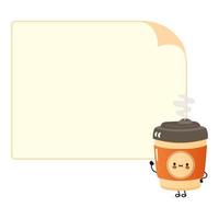 jolie tasse drôle de personnage d'affiche de café. illustration de personnage kawaii de dessin animé dessiné à la main de vecteur. fond blanc isolé. tasse de café affiche vecteur