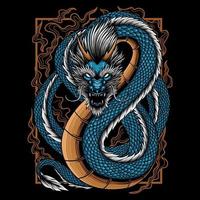 la conception de dragon japonais bleu convient aux conceptions de t-shirt, papiers peints, tatouages et autres vecteur