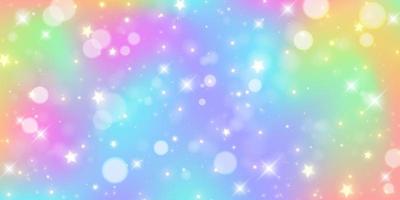 fond arc-en-ciel. motif abstrait de couleur pastel avec bokeh et étoiles. ciel fantastique de licorne avec des paillettes. vecteur