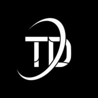 logo td. conception td. lettre td blanche. création de logo de lettre td. lettre initiale td logo monogramme majuscule cercle lié. vecteur