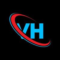 logo vh. conception vh. lettre vh bleue et rouge. création de logo de lettre vh. lettre initiale vh logo monogramme majuscule cercle lié. vecteur