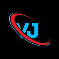logo vj. conception vj. lettre vj bleue et rouge. création de logo de lettre vj. lettre initiale vj logo monogramme majuscule cercle lié. vecteur