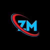 logo zm. conception zm. lettre zm bleue et rouge. création de logo de lettre zm. lettre initiale zm cercle lié logo monogramme majuscule. vecteur