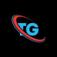logo TG. conception TG. lettre tg bleue et rouge. création de logo de lettre tg. lettre initiale tg logo monogramme majuscule cercle lié. vecteur