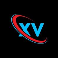 xv logo. conception xv. lettre xv bleue et rouge. création de logo de lettre xv. lettre initiale xv logo monogramme majuscule cercle lié. vecteur