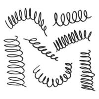 ressort en spirale dessiné à la main. bobines flexibles, ressorts métalliques et spirales de bobines métalliques de style doodle vecteur