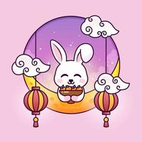 lapin mignon dans l'illustration du festival happy chuseok vecteur