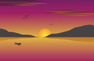 la vue du coucher de soleil l'après-midi sur le magnifique lac vecteur