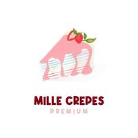 illustration vectorielle logo de crêpes mille arc-en-ciel avec sirop de fraise fondu vecteur