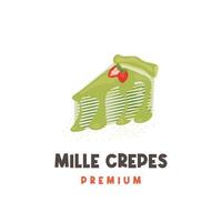 logo d'illustration vectorielle de mille crêpes aromatisées au matcha vert avec de la crème fondue vecteur