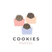 gros logo d'illustration vectorielle de biscuits aux pépites de chocolat avec un bel emballage de couleur pastel vecteur