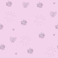 doodle papillons roses, motif coeurs, joli feu d'artifice harmonieux pour papier, textile en tissu, enfants. vecteur