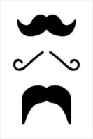 ensemble de moustaches noires isolé sur fond blanc. silhouette noire vintage moustache isolé sur fond blanc. symbole de la fête des pères, signe pour salon de coiffure. moustaches hipster bouclées rétro. vecteur