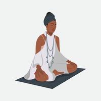 illustration numérique d'une fille yogi dans un turban est engagée dans le yoga médite dans la position du lotus vecteur