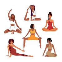 ensemble d'illustrations numériques de filles flexibles faisant du yoga et de la méditation vecteur