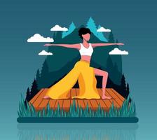 illustration de concept lumineux vectoriel d'une fille yogi, est engagée dans la méditation et le yoga dans les montagnes pratique le yoga jeune et heureuse femme méditant