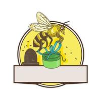 abeille transportant une boîte cadeau skep cercle dessin vecteur