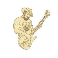 Dessin isolé de guitare basse cowboy vecteur