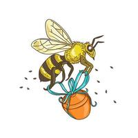 abeille portant un dessin de pot de miel vecteur