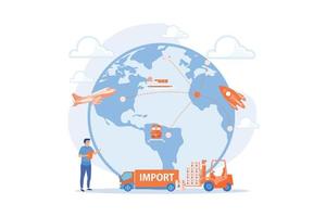 société spécialisée dans les produits étrangers. importation de biens et services, services de biens d'importation, concept de processus de vente internationale. illustration moderne de vecteur plat