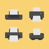 ensemble de 4 variations d'icônes plates d'imprimante sur fond orange chaud vecteur