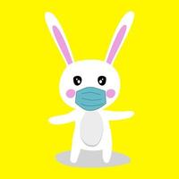 personnage de dessin animé de lapin mignon portant le masque sur fond jaune. vecteur