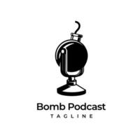 modèle de logo de podcast de bombe de microphone rétro vecteur