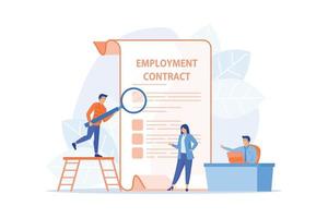 l'embauche d'employés. document commercial. gestion des ressources humaines. contrat de travail, formulaire de contrat de travail, concept de relations employé-employeur. vecteur