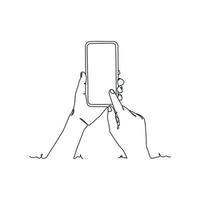 dessin en ligne continu d'une personne tenant un smartphone vecteur