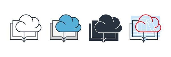 le livre est dans l'illustration vectorielle du logo de l'icône du nuage. nuage de bibliothèque. modèle de symbole de bibliothèque numérique pour la collection de conception graphique et web vecteur