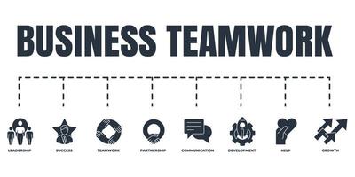 jeu d'icônes web de bannière de travail d'équipe d'entreprise. aide, croissance, développement, communication, partenariat, travail d'équipe, leadership, concept d'illustration vectorielle de succès. vecteur