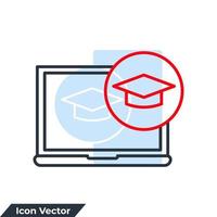 illustration vectorielle du logo de l'icône d'apprentissage en ligne. chapeau de graduation sur le modèle de symbole d'ordinateur portable à écran pour la collection de conception graphique et web vecteur