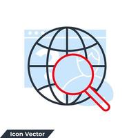 magnifier l'illustration vectorielle du logo de l'icône du globe. modèle de symbole de globe de recherche pour la collection de conception graphique et web vecteur