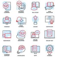 ensemble d'apprentissage en ligne, illustration vectorielle de l'icône de l'éducation en ligne. cours en ligne, apprentissage mobile, certificat, prix et plus modèle de symbole de pack pour la collection de conception graphique et web vecteur